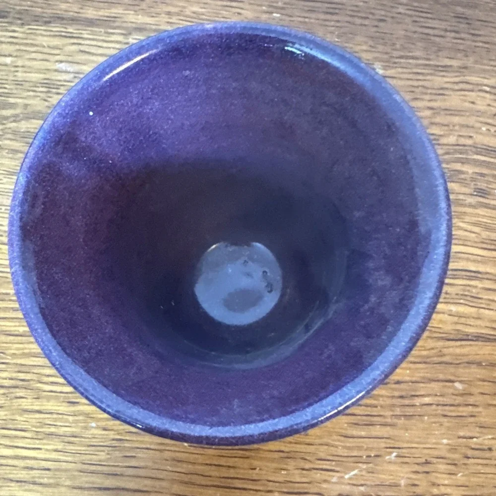 Studio Pottery Vase or Planter Purple Teal Glaze Handmade Ceramic 4.25